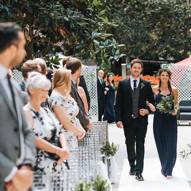 Devonshire Terrace For A Stylish Green &amp; White Wedding With Lots Of Foliage And Elegant Signage With Bride In Bespoke Pronovias And Images From Miss Gen