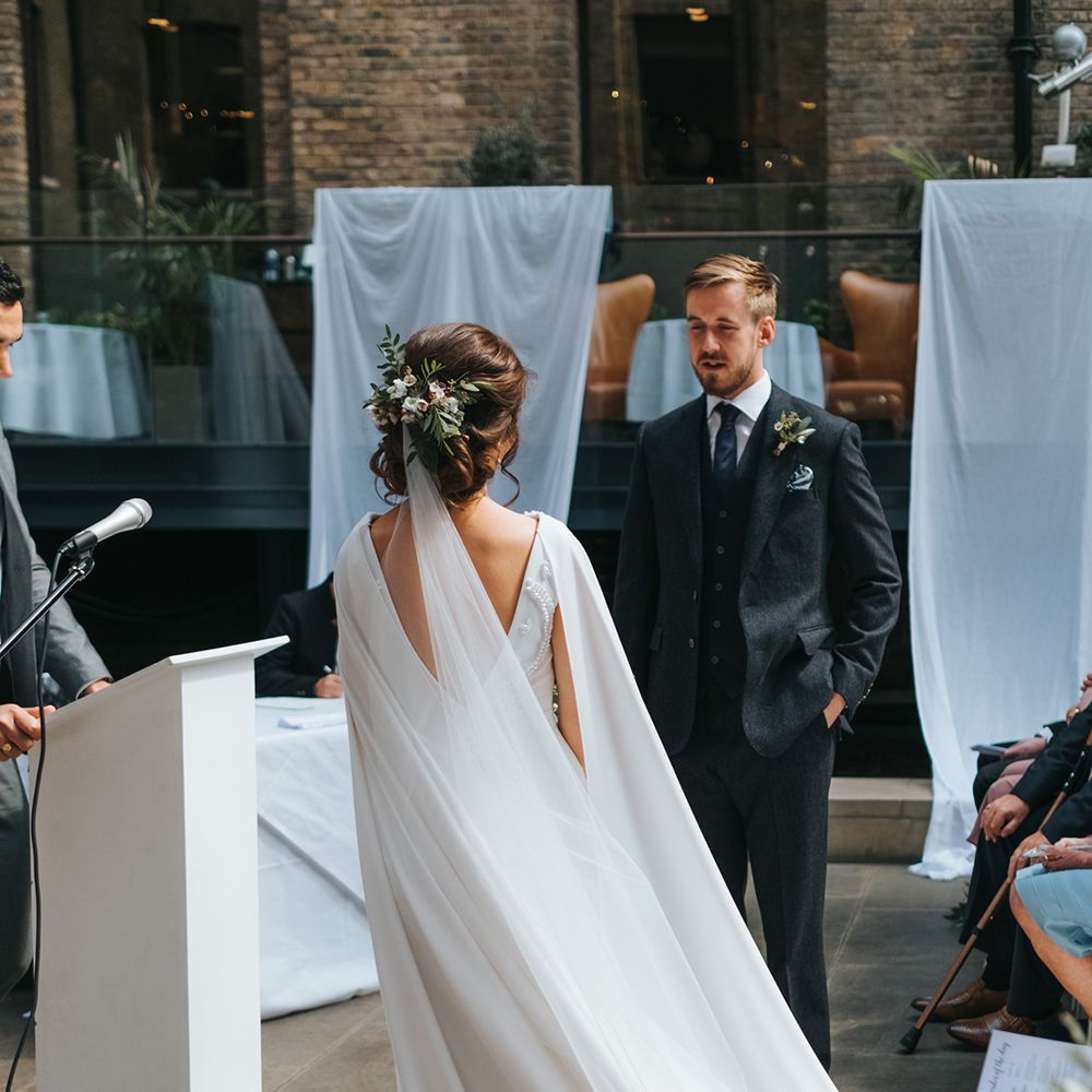 Devonshire Terrace For A Stylish Green &amp; White Wedding With Lots Of Foliage And Elegant Signage With Bride In Bespoke Pronovias And Images From Miss Gen