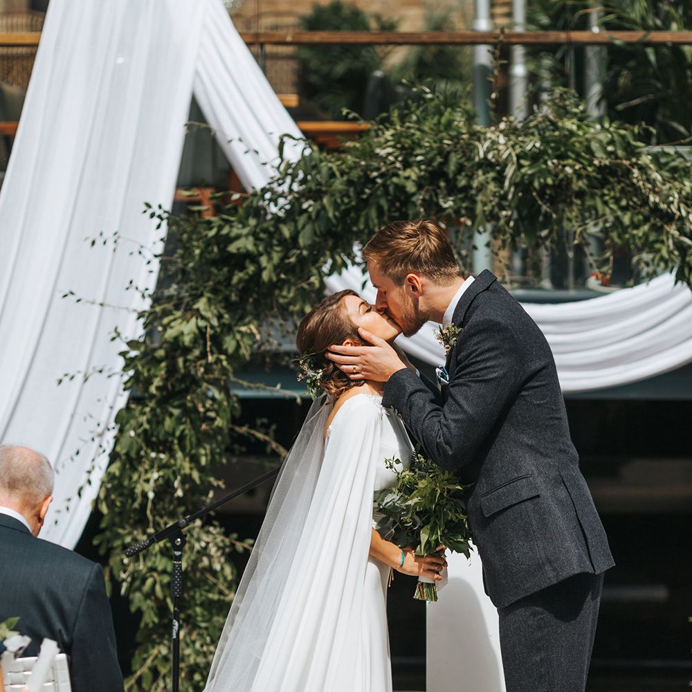 Devonshire Terrace For A Stylish Green &amp; White Wedding With Lots Of Foliage And Elegant Signage With Bride In Bespoke Pronovias And Images From Miss Gen