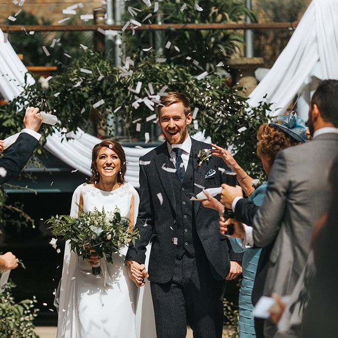 Devonshire Terrace For A Stylish Green &amp; White Wedding With Lots Of Foliage And Elegant Signage With Bride In Bespoke Pronovias And Images From Miss Gen