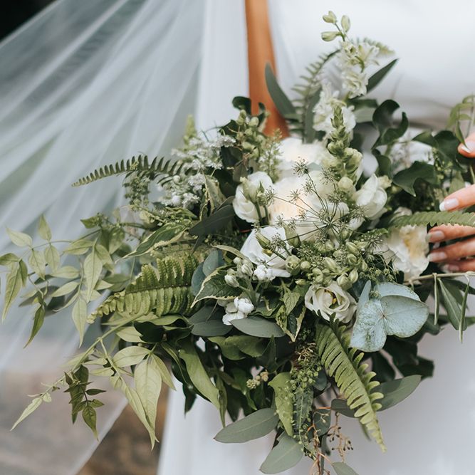 Devonshire Terrace For A Stylish Green &amp; White Wedding With Lots Of Foliage And Elegant Signage With Bride In Bespoke Pronovias And Images From Miss Gen