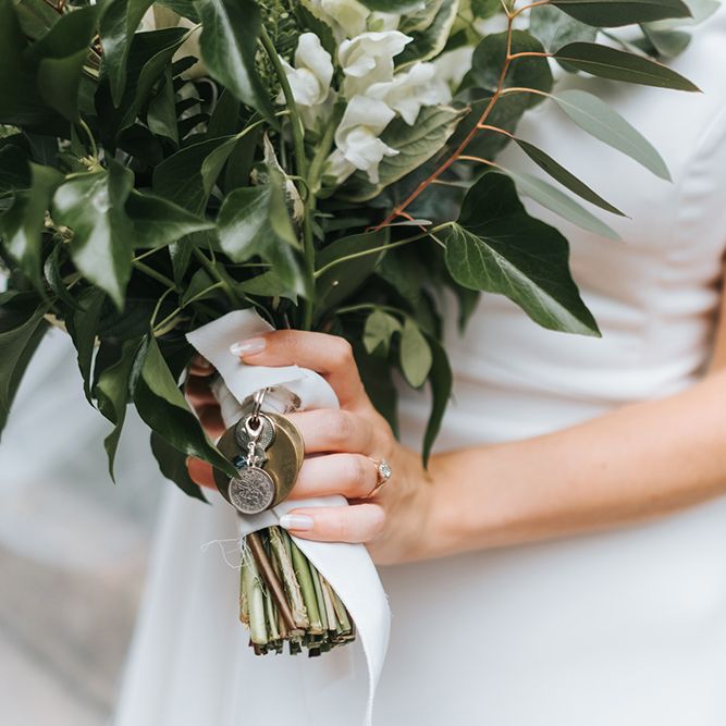 Devonshire Terrace For A Stylish Green &amp; White Wedding With Lots Of Foliage And Elegant Signage With Bride In Bespoke Pronovias And Images From Miss Gen