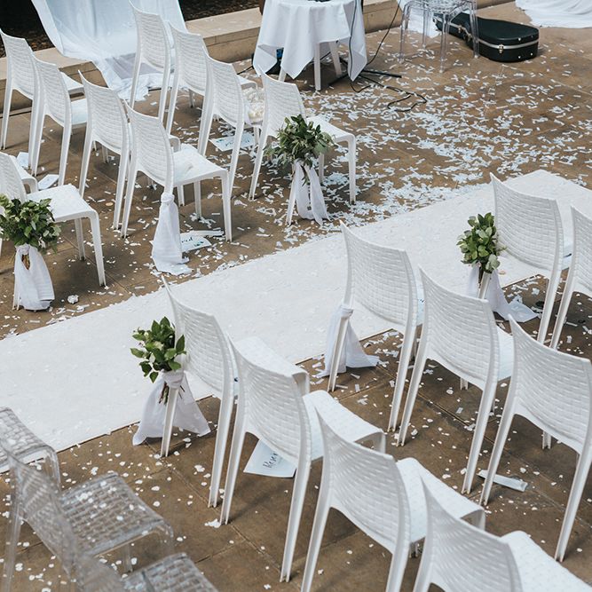 Devonshire Terrace For A Stylish Green &amp; White Wedding With Lots Of Foliage And Elegant Signage With Bride In Bespoke Pronovias And Images From Miss Gen