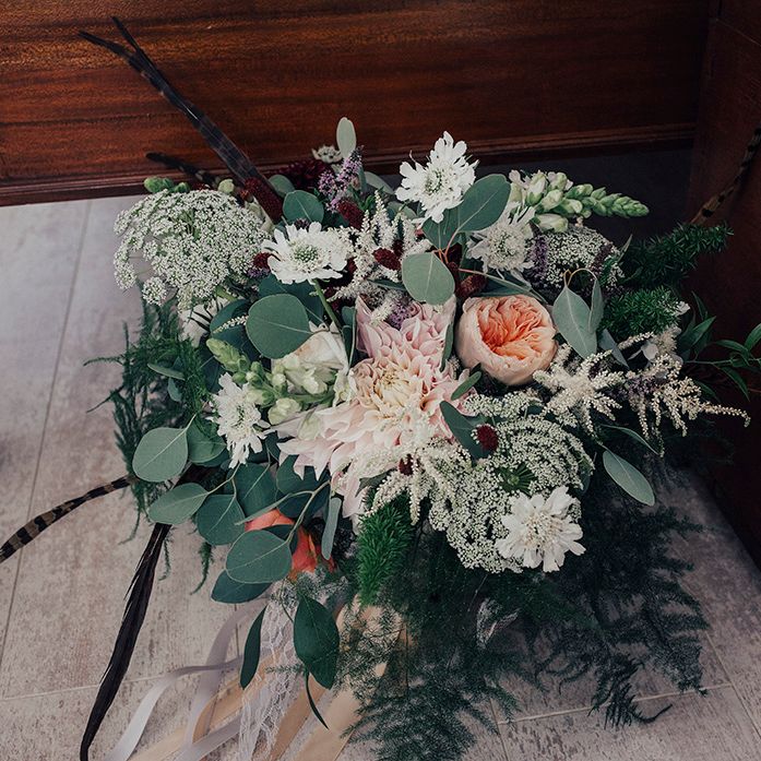 Oversized Bridal Bouquet with David Austin Roses, Dahlias & Eucalyptus | DIY Woodland Wedding at Two Woods Estate in Sussex | PJ Phillips Photography