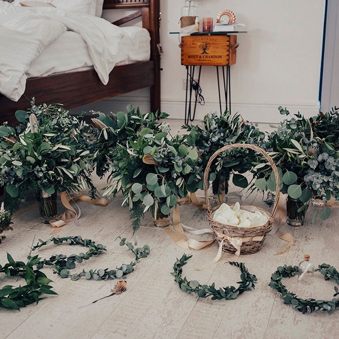 Greenery & Foliage Bridesmaid Bouquets & Flower Crowns | DIY Woodland Wedding at Two Woods Estate in Sussex | PJ Phillips Photography