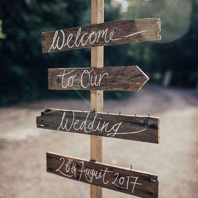 Wooden Wedding Direction Sign Post | DIY Woodland Wedding at Two Woods Estate in Sussex | PJ Phillips Photography