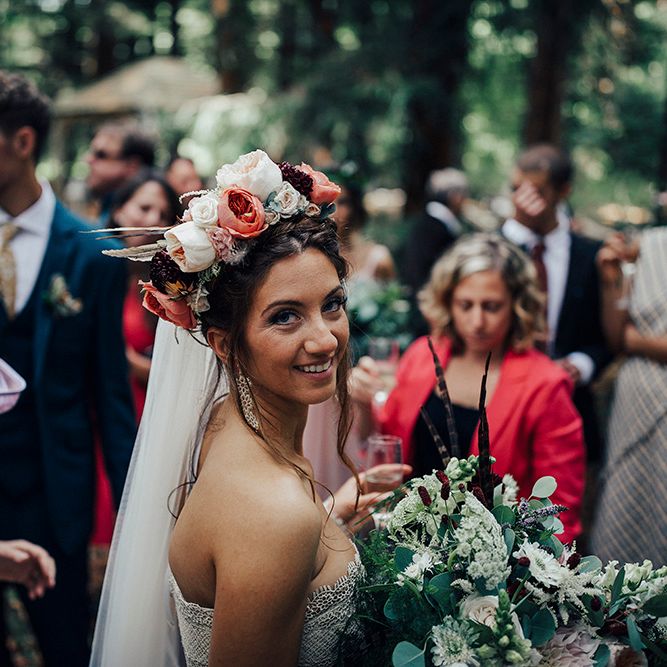Boho Bride in Beautiful Flower Crown | DIY Woodland Wedding at Two Woods Estate in Sussex | PJ Phillips Photography