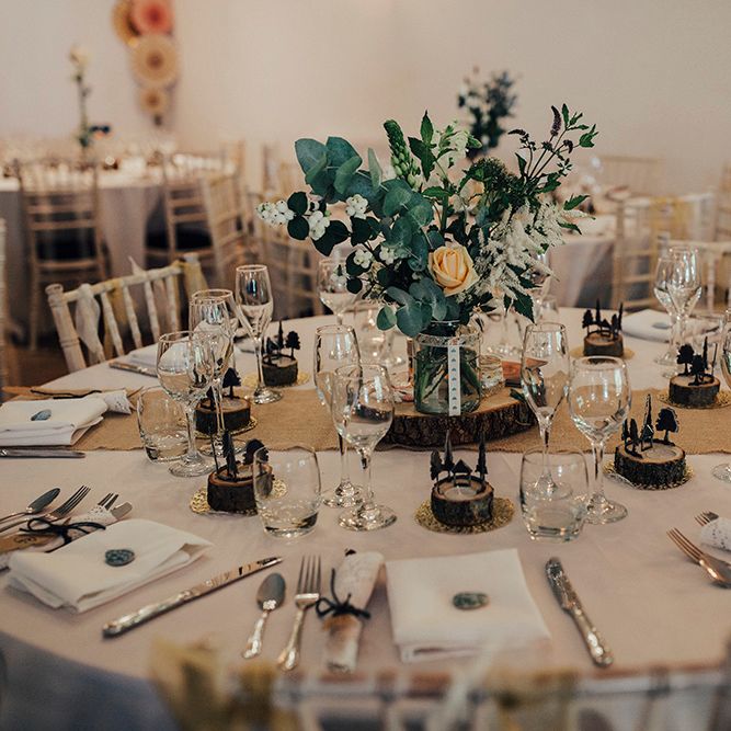 Rustic Wedding Breakfast Table Decor | DIY Woodland Wedding at Two Woods Estate in Sussex | PJ Phillips Photography
