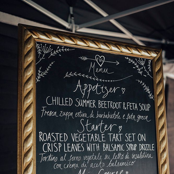 Chalkboard Menu Sign | DIY Woodland Wedding at Two Woods Estate in Sussex | PJ Phillips Photography