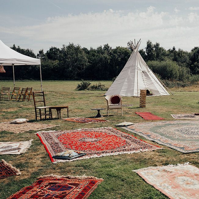 Teepee's & Moroccan Rugs for a Relax Outdoor Reception | DIY Woodland Wedding at Two Woods Estate in Sussex | PJ Phillips Photography