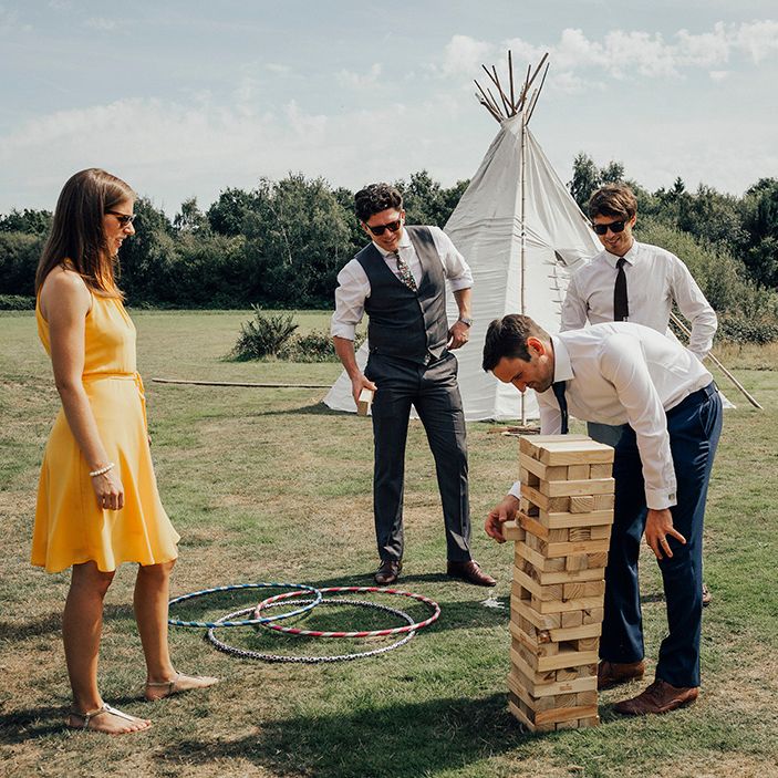 Giant Jenga Wedding Games |DIY Woodland Wedding at Two Woods Estate in Sussex | PJ Phillips Photography