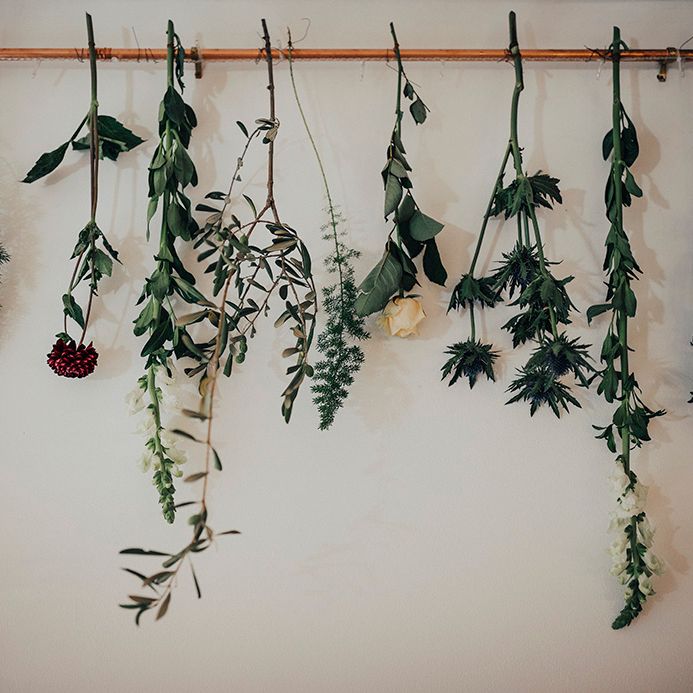 Hanging Flower Stem Wedding Decor | DIY Woodland Wedding at Two Woods Estate in Sussex | PJ Phillips Photography