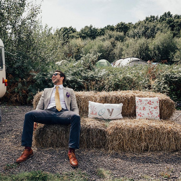 Hay Bale Seating Area | DIY Woodland Wedding at Two Woods Estate in Sussex | PJ Phillips Photography
