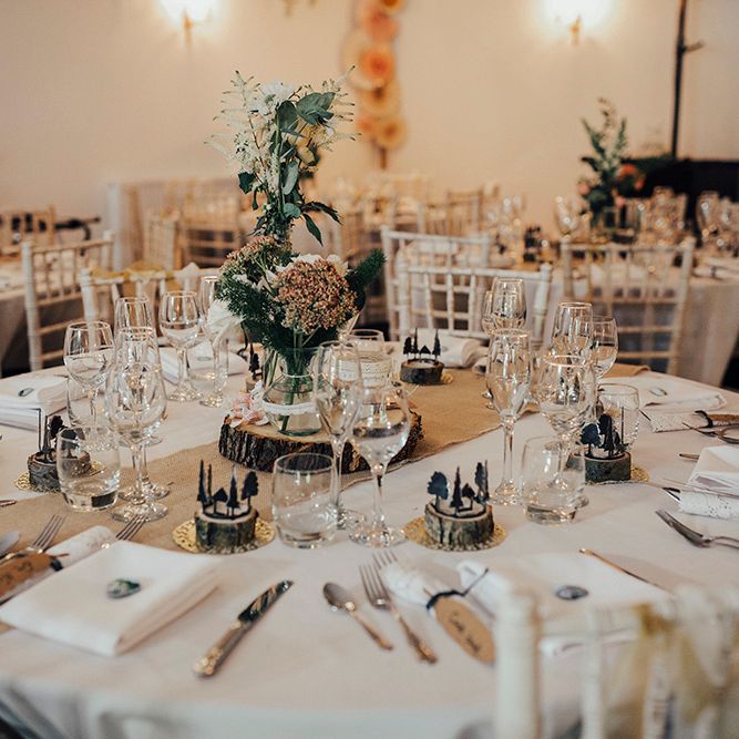 Rustic Wedding Breakfast Table Decor | DIY Woodland Wedding at Two Woods Estate in Sussex | PJ Phillips Photography