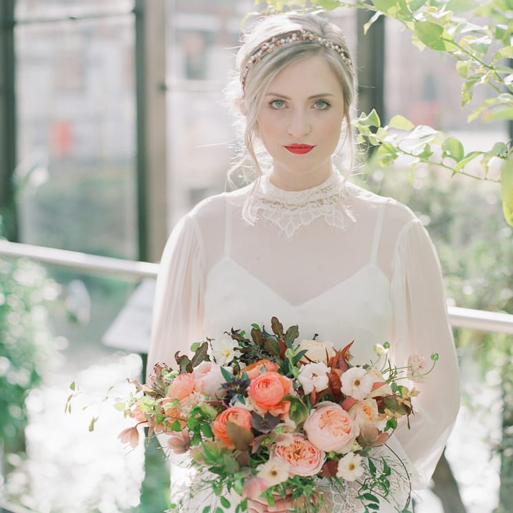 Beautiful Bride With Bright Red Lip And Soft Up Do