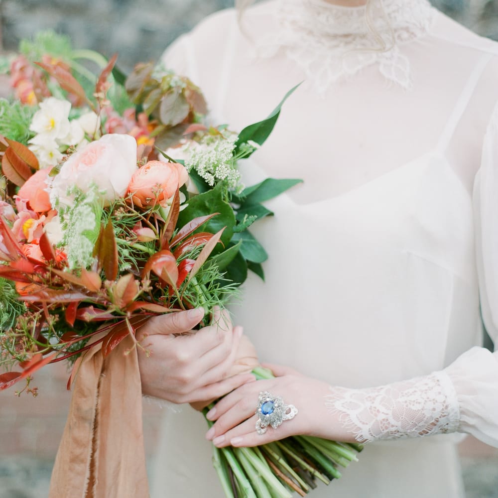 Sky Blue & Coral Wedding Inspiration For An Elegant Shoot In A Glasshouse At The Bombay Sapphire Distillery With Images From Julie Michaelsen Photography