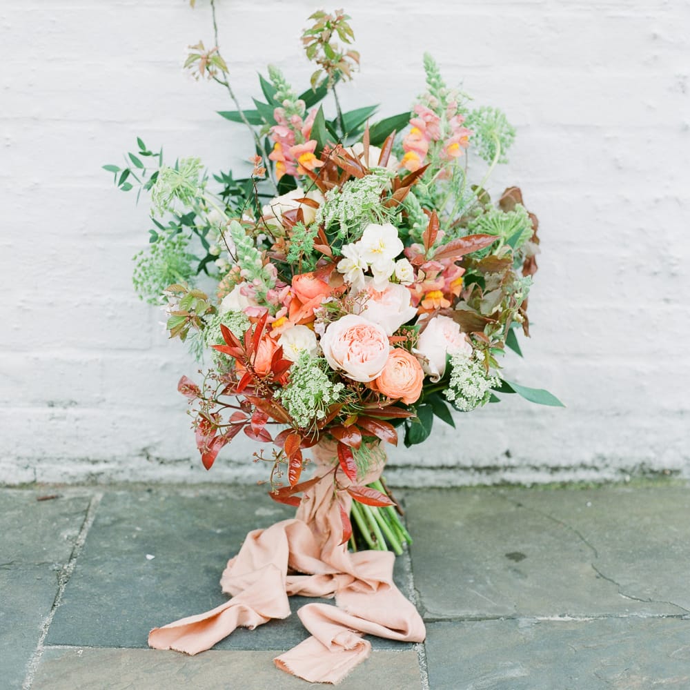Stunning Wedding Bouquet With Orange, Pale Pinks & Greens