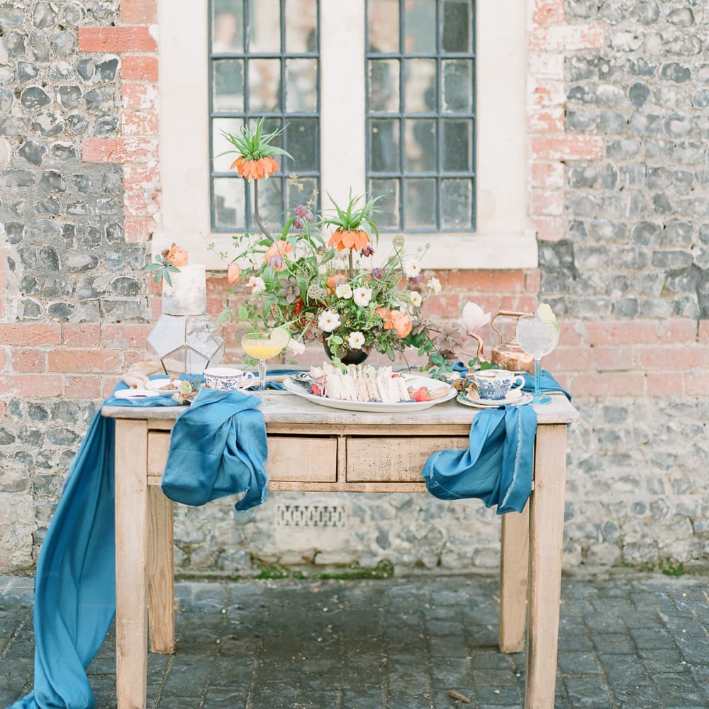 Sky Blue & Coral Wedding Inspiration For An Elegant Shoot In A Glasshouse At The Bombay Sapphire Distillery With Images From Julie Michaelsen Photography