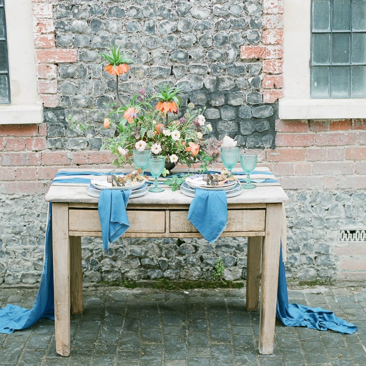 Sky Blue & Coral Wedding Inspiration For An Elegant Shoot In A Glasshouse At The Bombay Sapphire Distillery With Images From Julie Michaelsen Photography