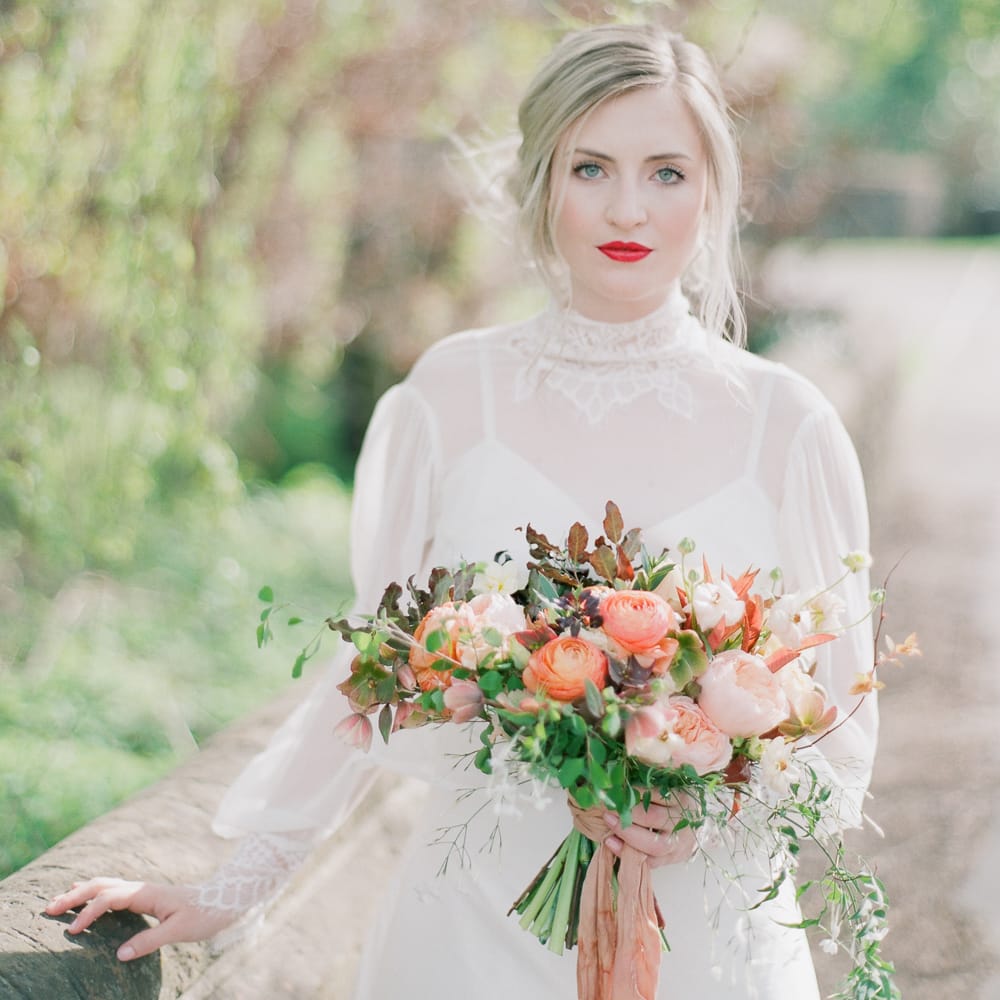 Sky Blue & Coral Wedding Inspiration For An Elegant Shoot In A Glasshouse At The Bombay Sapphire Distillery With Images From Julie Michaelsen Photography