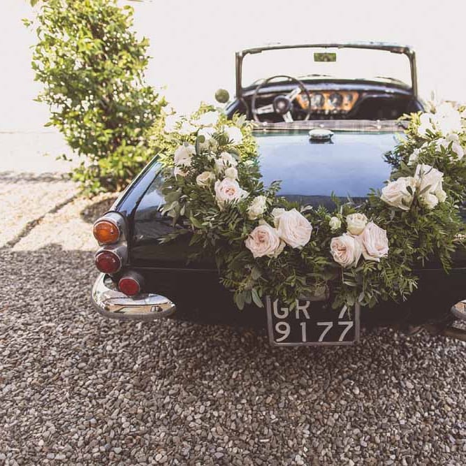 Vintage Wedding Car For Destination Wedding // Rustic Luxe Wedding In Tuscany Styled By The Wedding Of My Dreams With Flowers By Passion For Flowers Anna Campbell Bride Images & Film From WE ARE // THE CLARKES