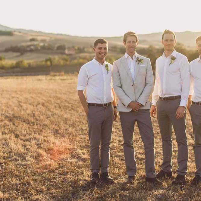 Destination Wedding Groom & Groomsmen In Light Suits