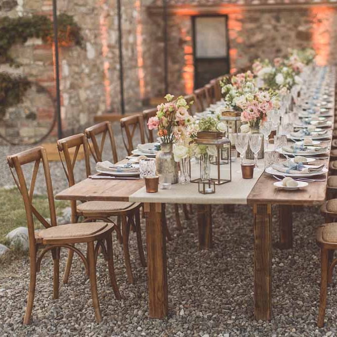Outdoor Dining At Italian Wedding // Bridesmaids In Grey Dresses By Jenny Yoo // Rustic Luxe Wedding In Tuscany Styled By The Wedding Of My Dreams With Flowers By Passion For Flowers Anna Campbell Bride Images & Film From WE ARE // THE CLARKES