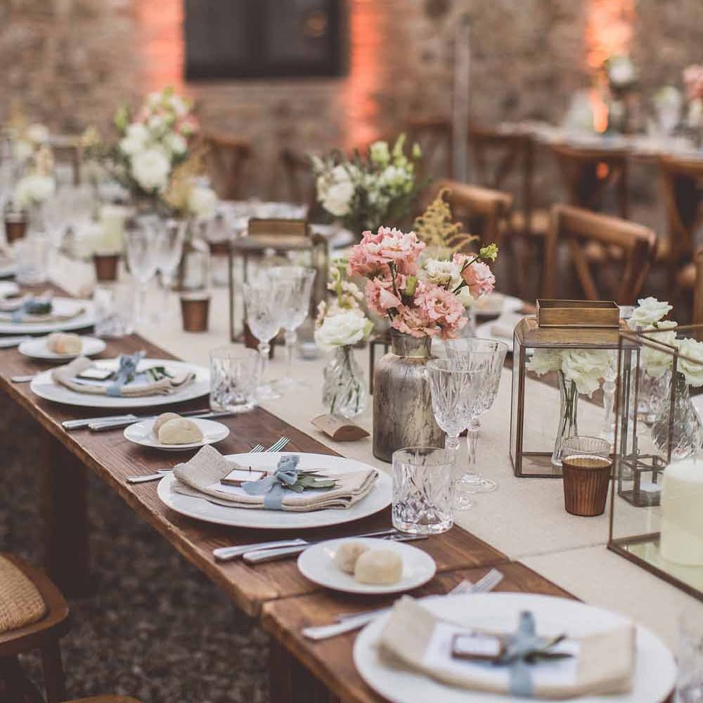 Outdoor Dining At Italian Wedding // Bridesmaids In Grey Dresses By Jenny Yoo // Rustic Luxe Wedding In Tuscany Styled By The Wedding Of My Dreams With Flowers By Passion For Flowers Anna Campbell Bride Images & Film From WE ARE // THE CLARKES