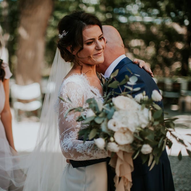 Bridal Entrance in Long Lace Sleeve Gown from Morgan Davies | D&A Photography | Ben Walton Films