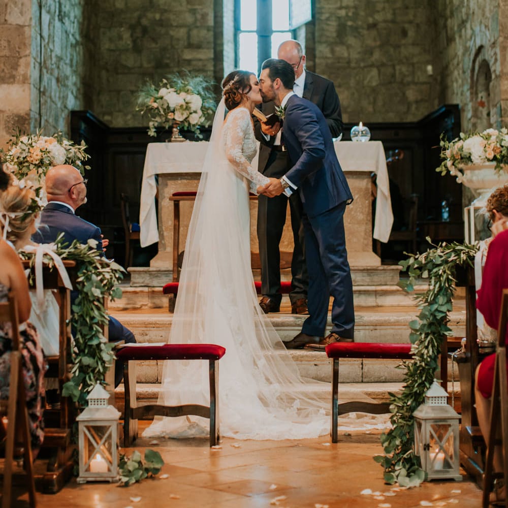 Church Wedding Ceremony | Bride in Morgan Davies Gown | Groom in Suit Supply | D&A Photography | Ben Walton Films