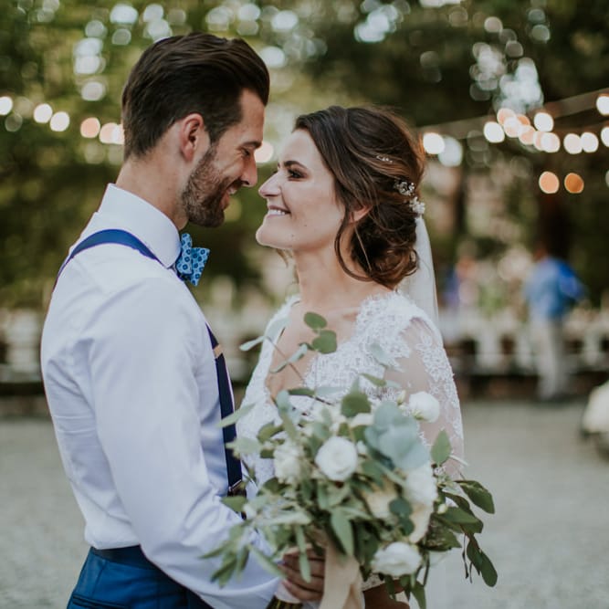 Bride in Morgan Davies Gown | Groom in Suit Supply | D&A Photography | Ben Walton Films
