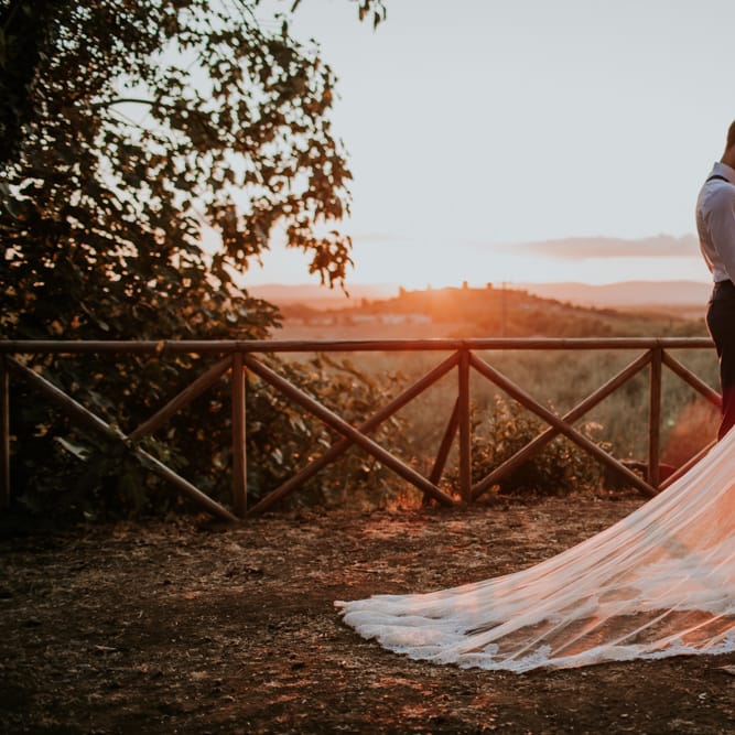 Golden Hour | Bride in Morgan Davies Gown | Groom in Suit Supply | D&A Photography | Ben Walton Films