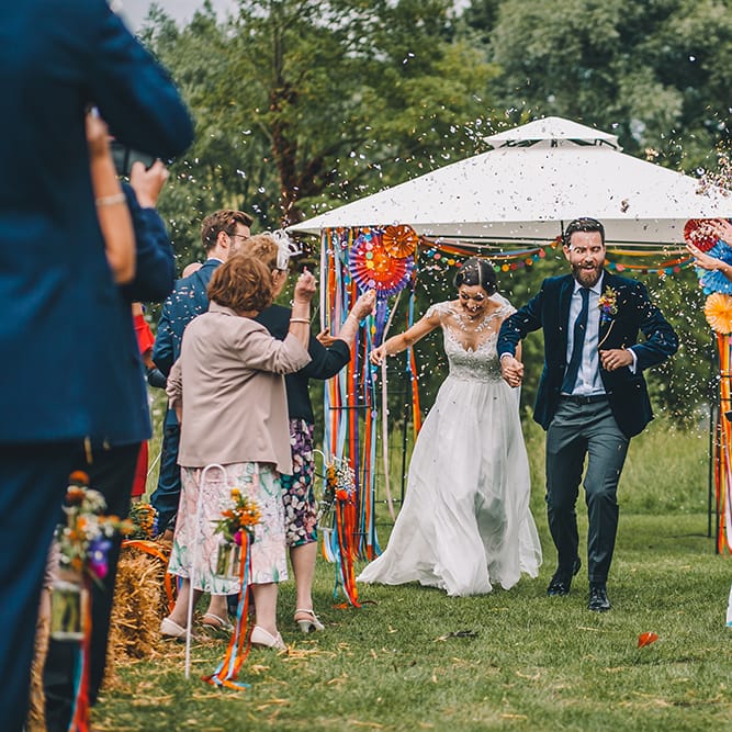 Outdoor Summer Wedding With Bright Colour Scheme With Colourful Homemade Decor And Images From Story + Colour Photography