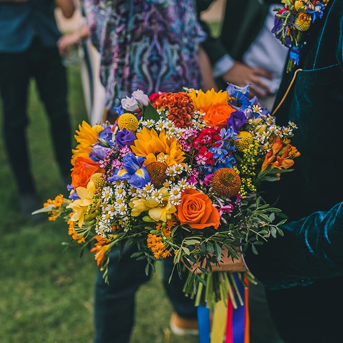 Outdoor Summer Wedding With Bright Colour Scheme With Colourful Homemade Decor And Images From Story + Colour Photography