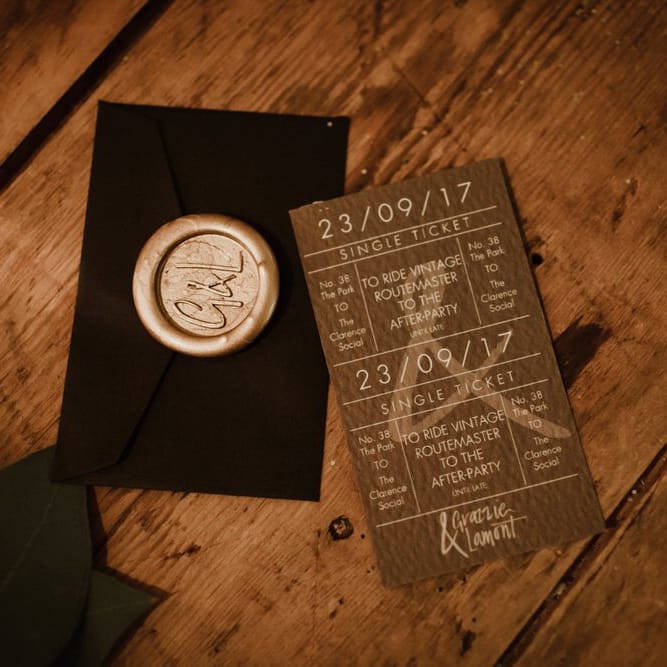 Personalised Bus Ticket To Wedding After Party Image By The Curries