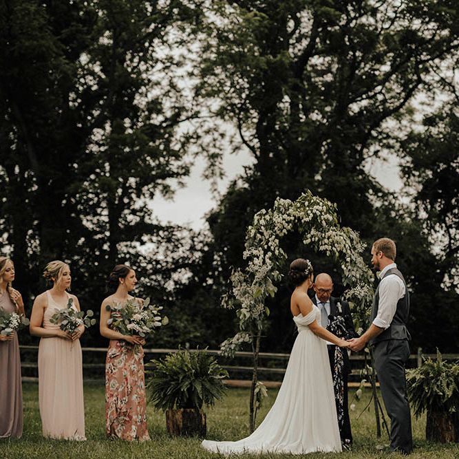 Jenny Yoo Bride For An Outdoor Farm Wedding In Maryland USA With Bridesmaids In Mismatched Dresses & Images From Erin Krespan