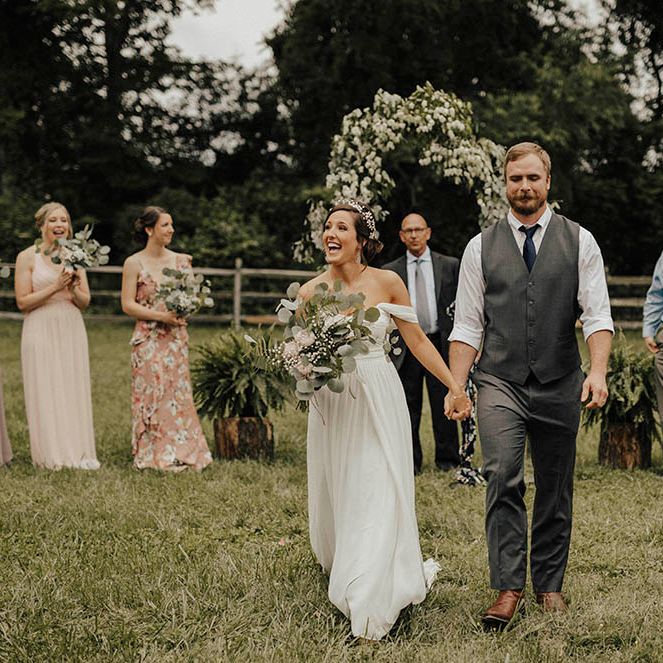 Jenny Yoo Bride For An Outdoor Farm Wedding In Maryland USA With Bridesmaids In Mismatched Dresses & Images From Erin Krespan