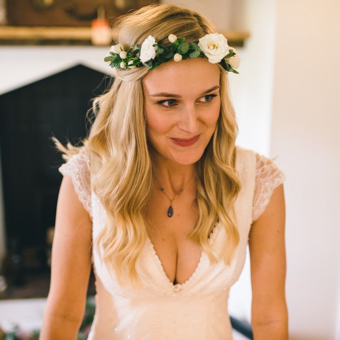 Bride in Bespoke Mariée Wedding Dress & Flower Crown by Matt Brown Photography