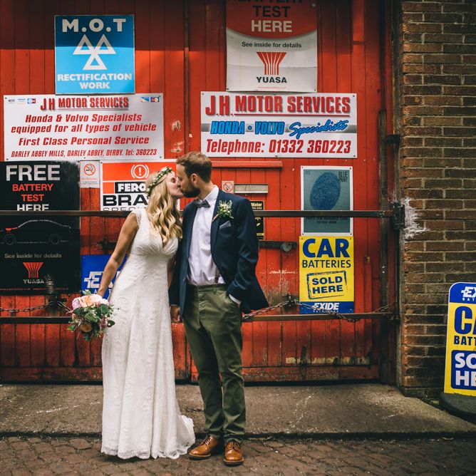 Bride in Bespoke Mariée Wedding Dress & Groom in Slater Jacket & Topman Chino's by Matt Brown Photography
