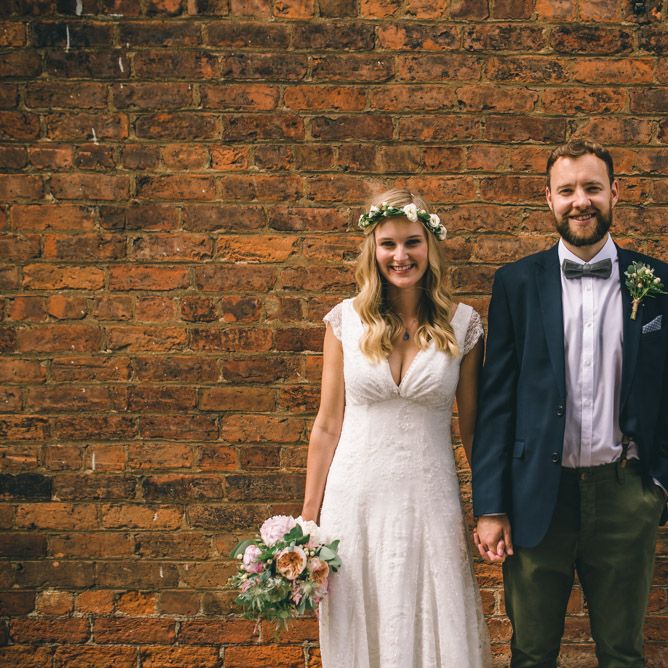 Bride in Bespoke Mariée Wedding Dress & Groom in Slater Jacket & Topman Chino's by Matt Brown Photography