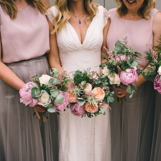 Pink Peony & Peach David Austin Rose Bouquets by Matt Brown Photography