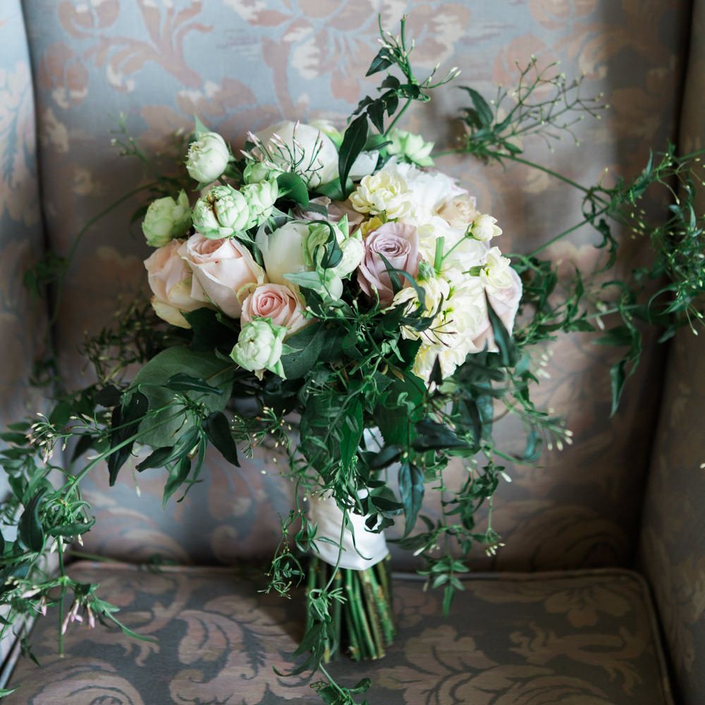 Romantic Rose & Foliage Bouquet | Elegant Blush Pink & White Wedding at Aynhoe Park in Oxfordshire | Lucy Davenport Photography