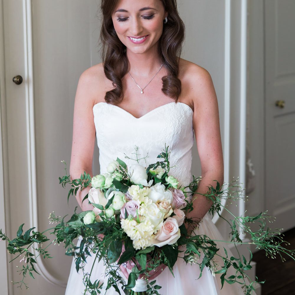 Bride in Sarah Bussey from Ivory & Co. Gown | Elegant Blush Pink & White Wedding at Aynhoe Park in Oxfordshire | Lucy Davenport Photography