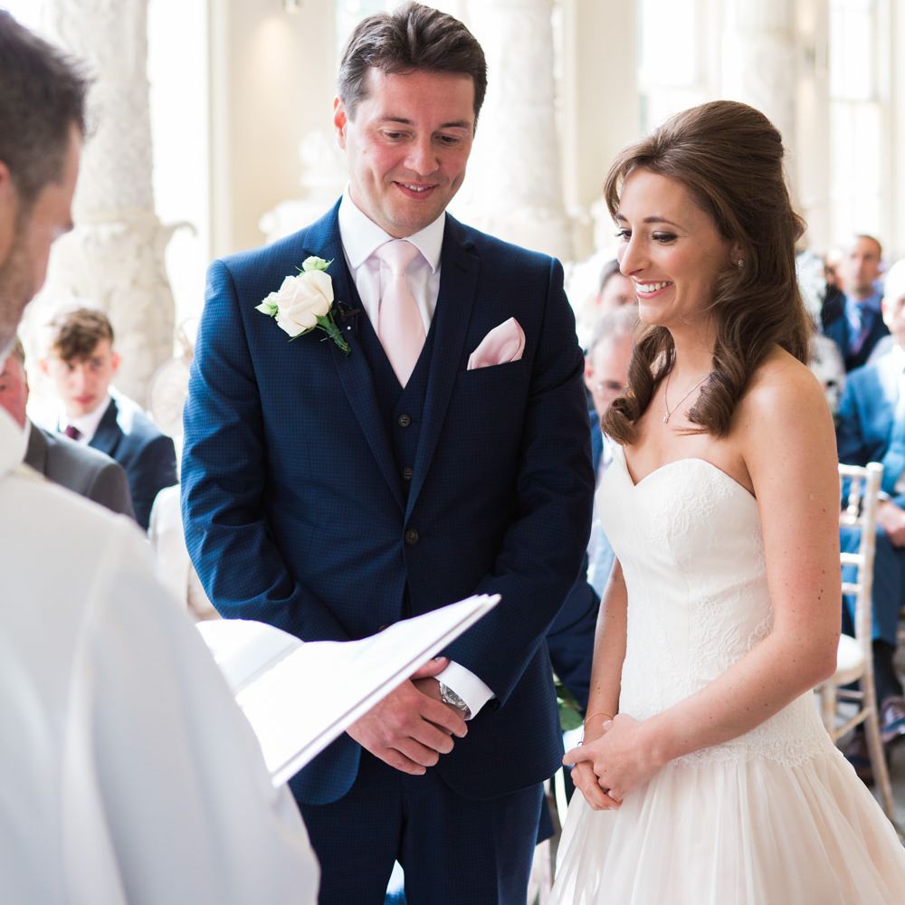 Wedding Ceremony | Bride in Sarah Bussey from Ivory & Co. Gown | Elegant Blush Pink & White Wedding at Aynhoe Park in Oxfordshire | Lucy Davenport Photography