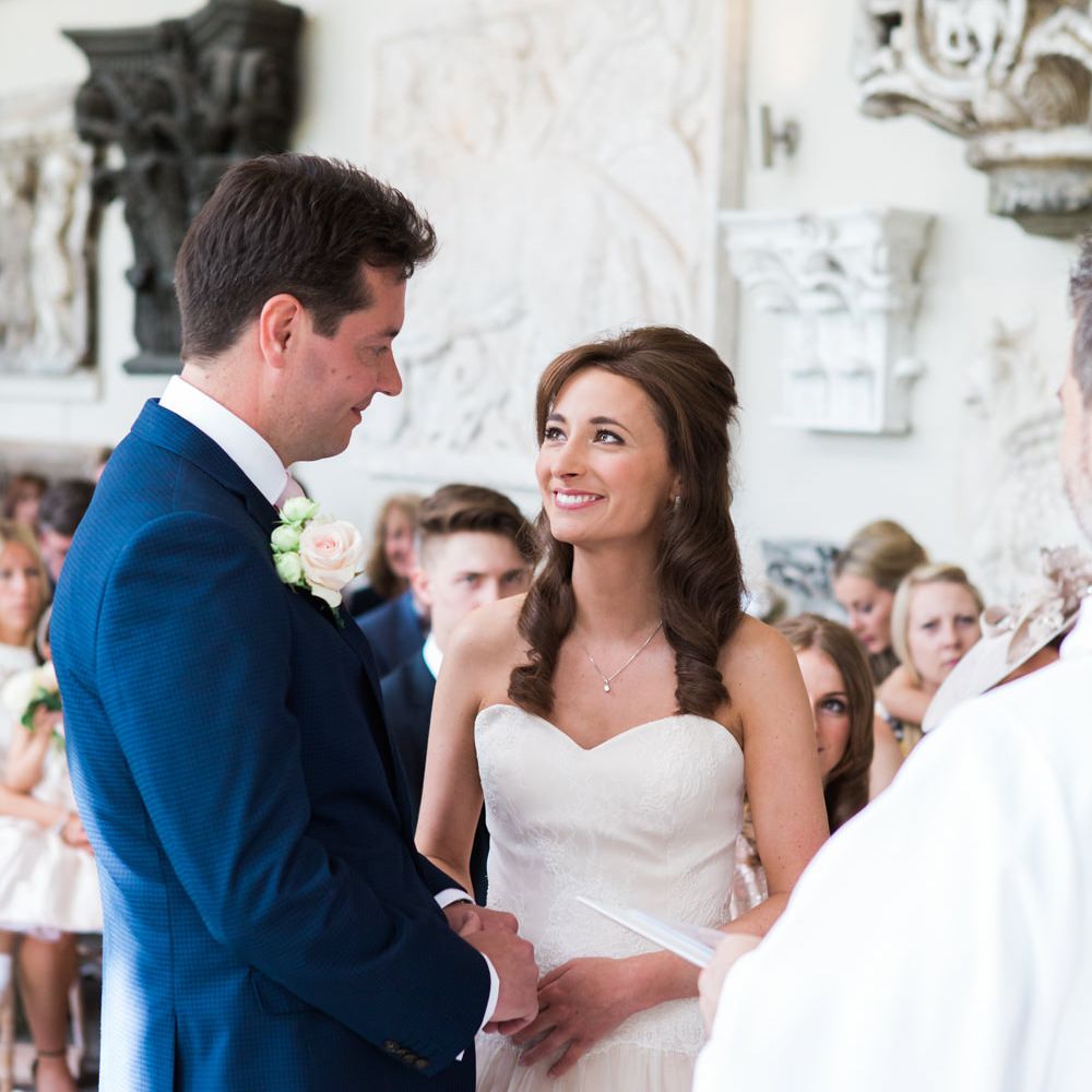 Wedding Ceremony | Bride in Sarah Bussey from Ivory & Co. Gown | Elegant Blush Pink & White Wedding at Aynhoe Park in Oxfordshire | Lucy Davenport Photography