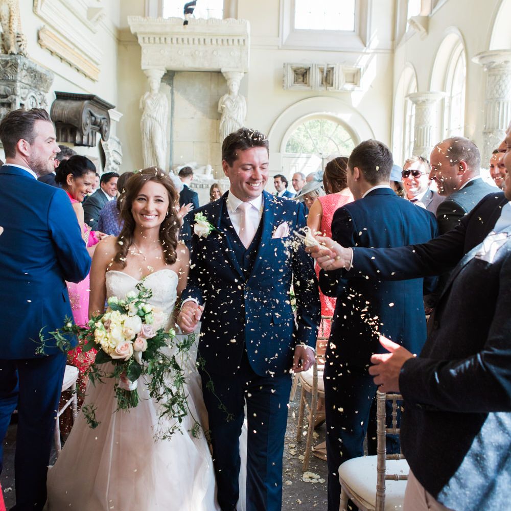 Wedding Ceremony | Bride in Sarah Bussey from Ivory & Co. Gown | Elegant Blush Pink & White Wedding at Aynhoe Park in Oxfordshire | Lucy Davenport Photography