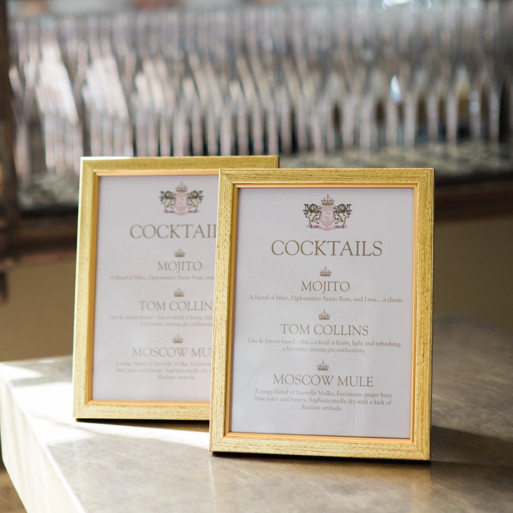 Cocktail Signs | Elegant Blush Pink & White Wedding at Aynhoe Park in Oxfordshire | Lucy Davenport Photography