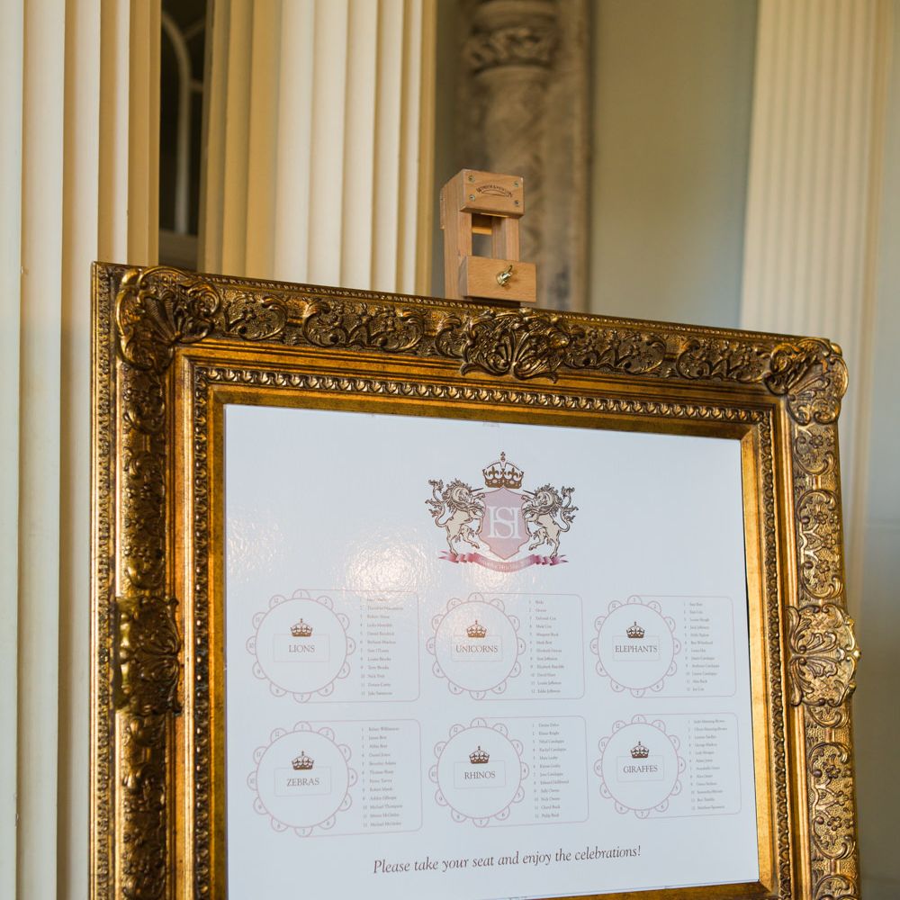 Gold Guilt Frame Table Plan | Elegant Blush Pink & White Wedding at Aynhoe Park in Oxfordshire | Lucy Davenport Photography