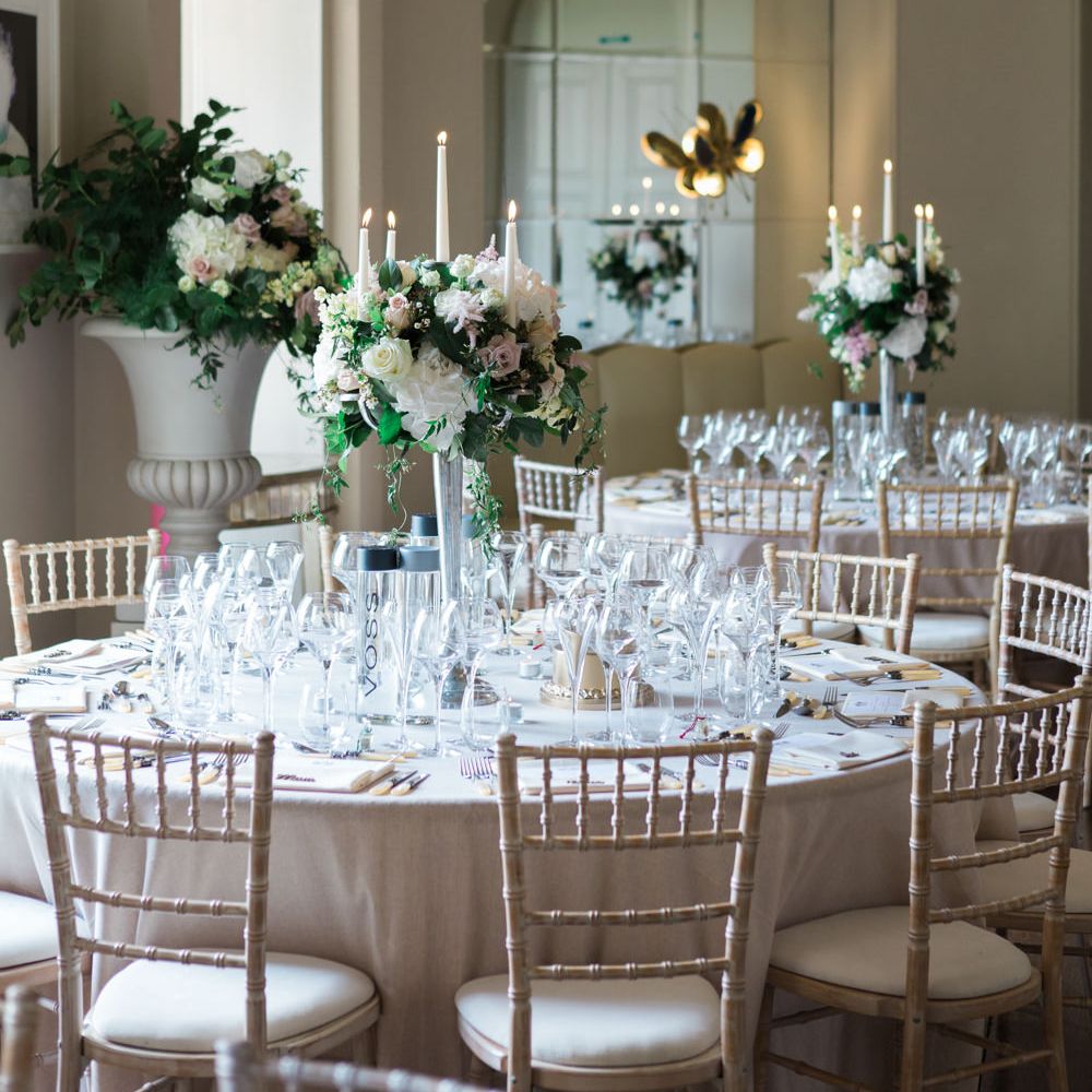 Reception | Wedding Breakfast | Elegant Blush Pink & White Wedding at Aynhoe Park in Oxfordshire | Lucy Davenport Photography