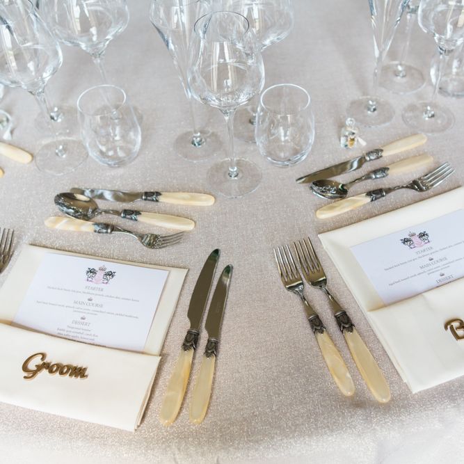 Ivory Cutlery Place Setting | Elegant Blush Pink & White Wedding at Aynhoe Park in Oxfordshire | Lucy Davenport Photography